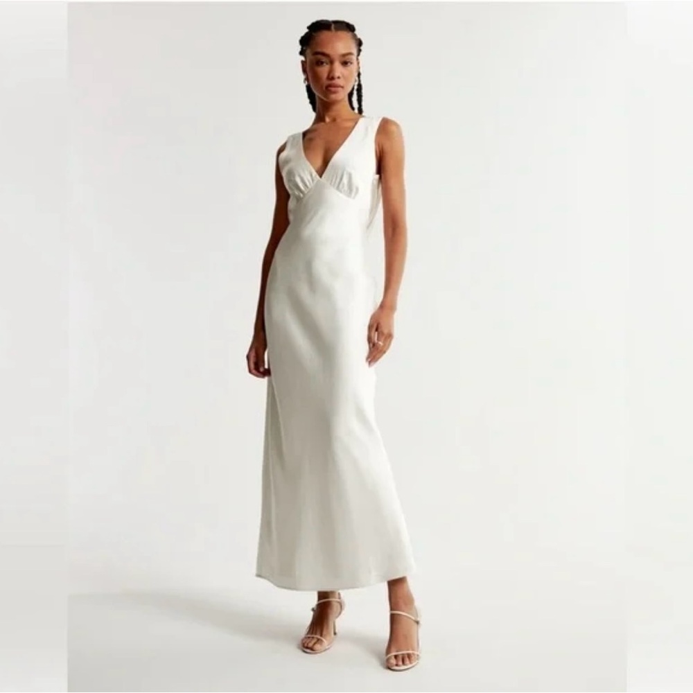 Abercrombie & Fitch Bridal Collection Plunge Crowl Back Maxi Dress
